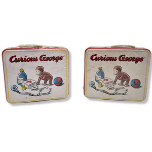 1999 Curious George Series 1 Mini Lunch Box Candy Tin New Sealed Vintage 2 Piece